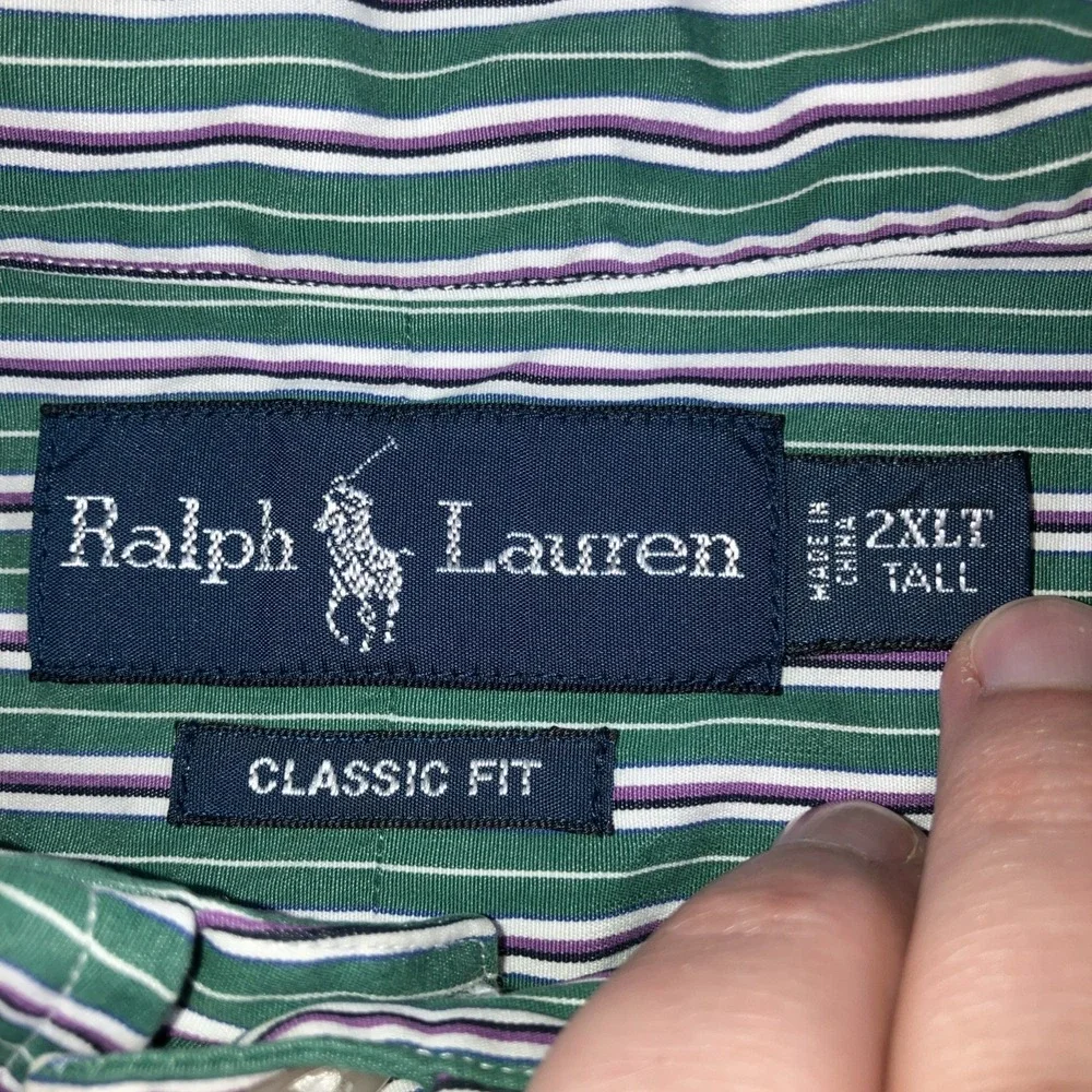Polo Ralph Lauren Shirt Mens‎ 2XLT Green Purple Striped Button Down Classic Fit